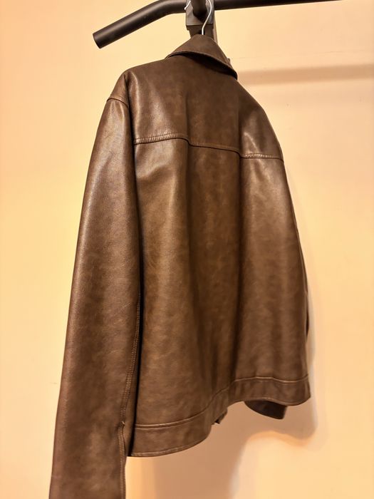 Tommy Hilfiger Faux Leather Trucker Jacket Brown,