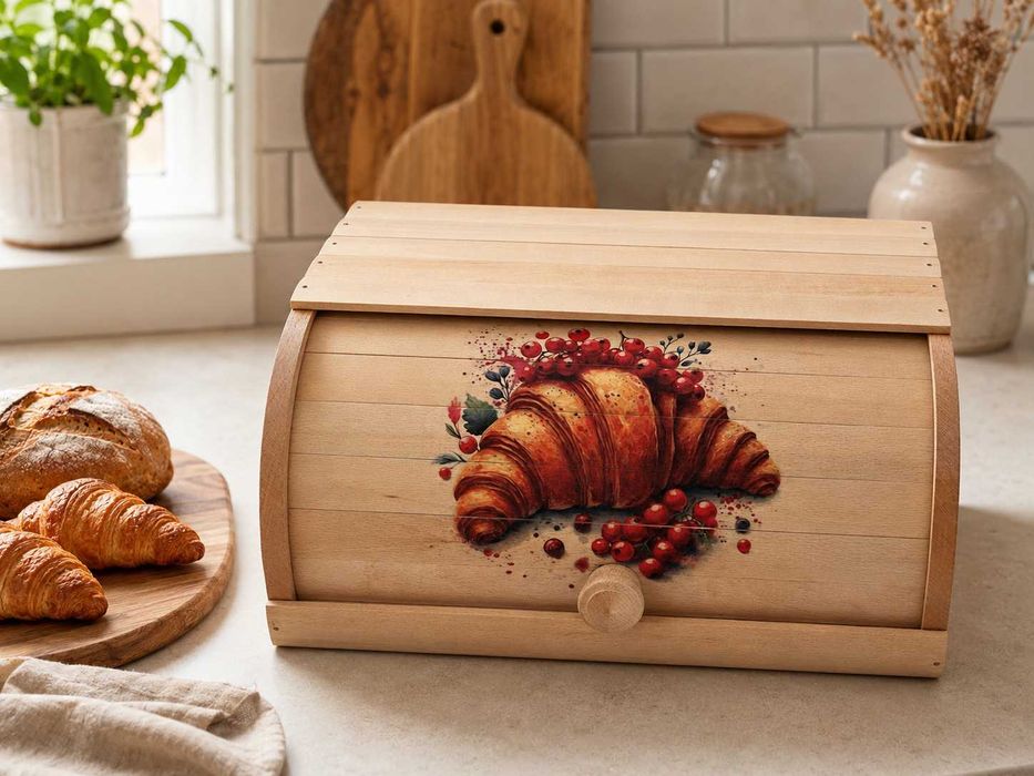 Cutie de pâine din lemn de fag, decorată – 37 × 27 × 15 cm