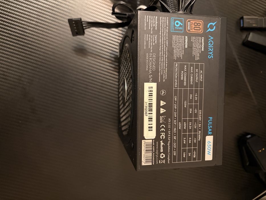 AQIRYS Sursa Pulsar 650W, 80+ Bronze, Iluminare RGB, Protecții Full