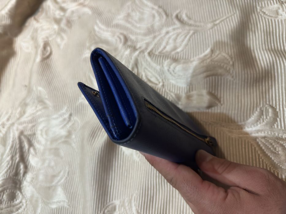 Дамски кожен портфейл Prada Saffiano Leather Long Flap Wallet / Blue
