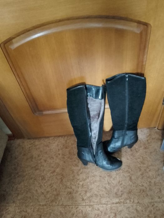 Кожаные зимние полусапожки