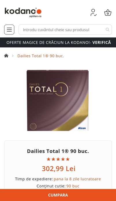 Lentile de contact -1.5  alcon dailies total 1