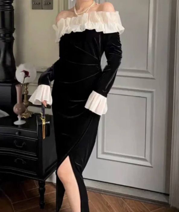 Черное бархатное платье