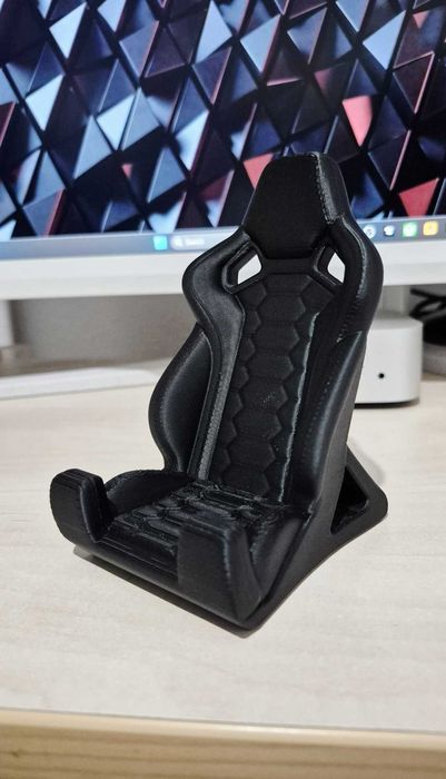 Suport telefon tip scaun gaming – printat 3D din PLA, Negru