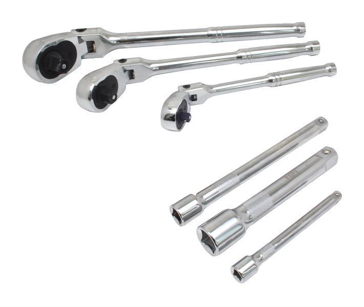 Комплект 6 части, ключове с тресчотка 1/4" – 3/8" – 1/2" с 180° гъвкав