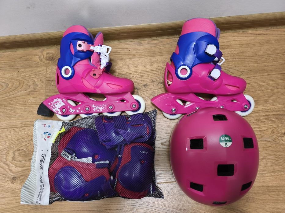 Детски Ролери Play 3, розово/лилаво + Протектори и каска от Decathlon