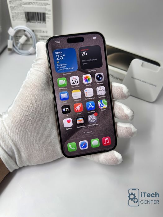 iPhone 15 Pro, 128GB, Natural Titanium, 100% батерия, ОТЛИЧЕН, 1г. ГАРАНЦИЯ!
