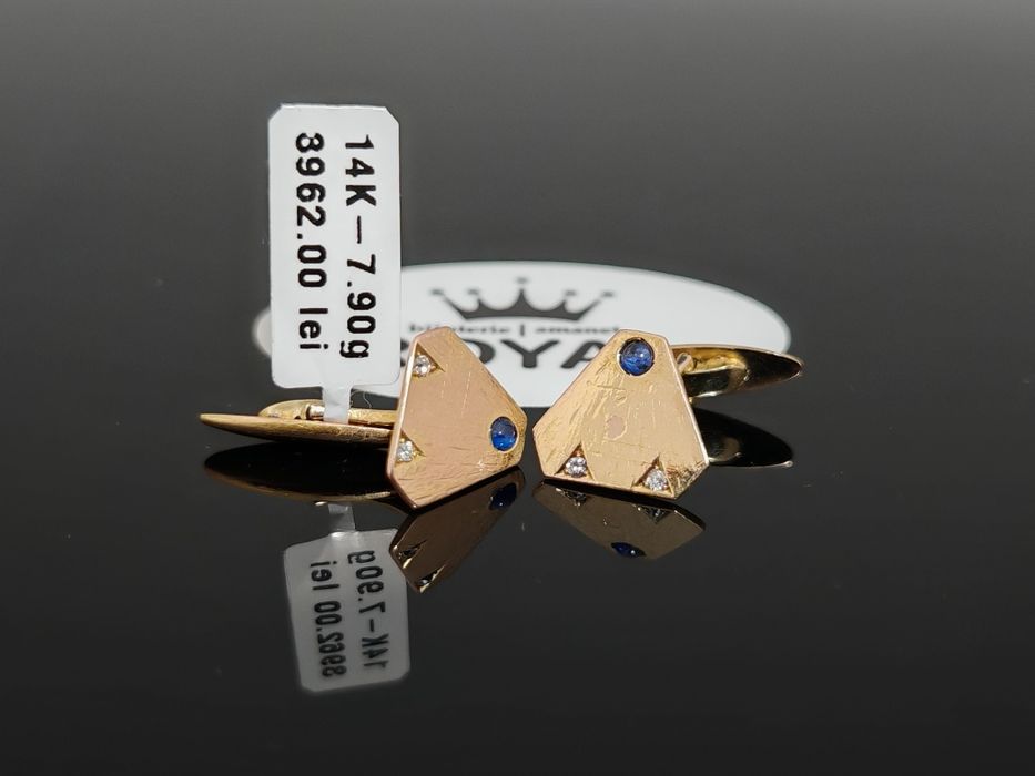 Bijuteria Royal CB : Butoni cămașă cu diamante si safir aur 14K 7,90 g 585