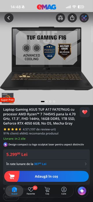 Laptop Nou!!! Asus TUF F707NUG 17.3inch(Gaming)
