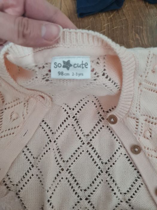 Розов сет от рокля Coton, жилетка и нов чорапогащник 98 см 2 - 3 год.