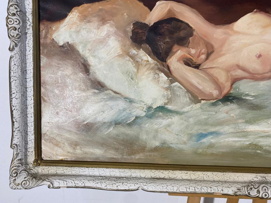 Tablou cu Ramă din Lemn, Nud Feminin; Pictură în Ulei pe Pânză, Ramă