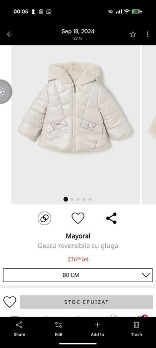 Geaca reversibilă mayoral 80 îmblănită noua