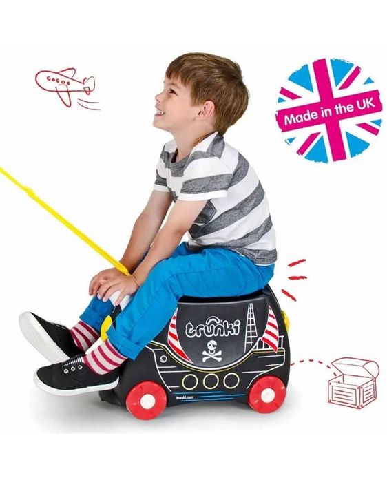 Trunki Pedro Pirate Детски Куфар За Пътуване Кабинен Твърд Черен С 4 Колела Височина 31см