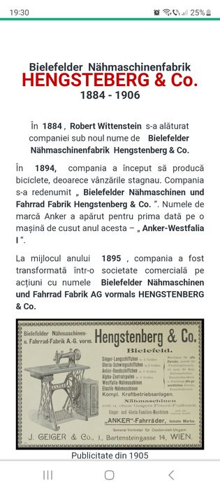 Masina de cusut Hengstenberg &Co 1865
