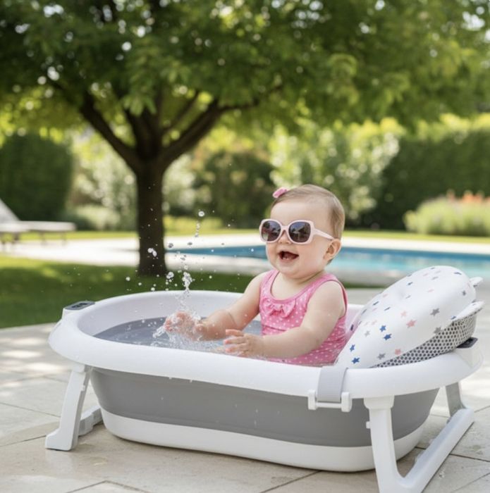 Нова неразопакована! Сгъваема бебешка вана с термометър и възглавница