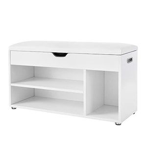 Бяла кожена пеика тип шкаф за обувки с рафтове !