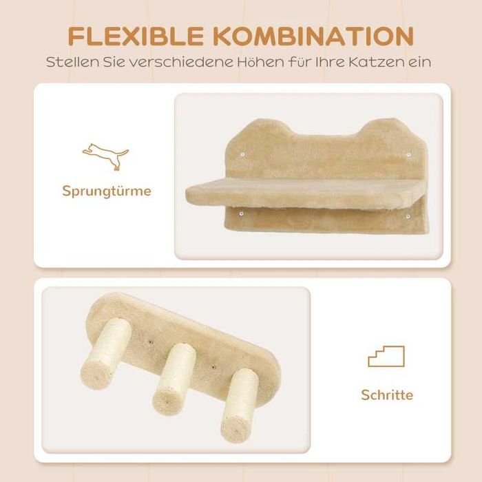 Комплект стълби за котки PawHut, за стенен и таванен монтаж