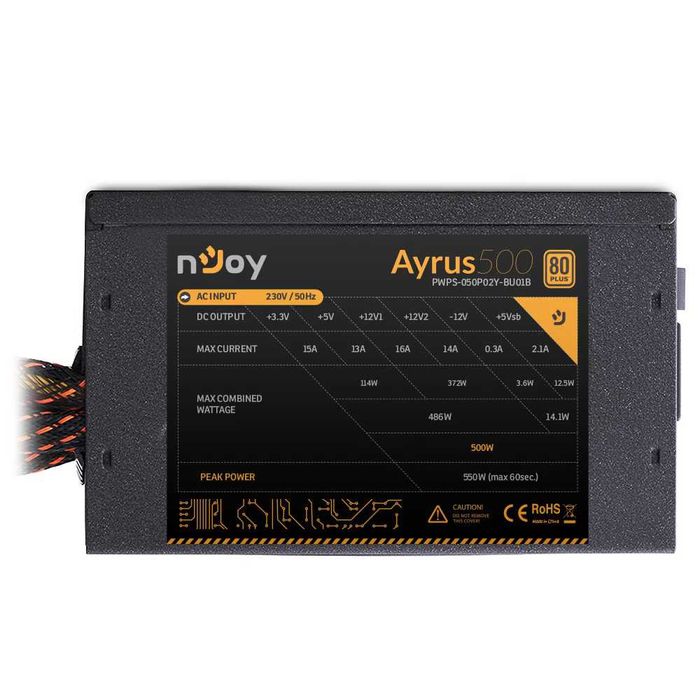 Sursa nJoy Ayrus 500W (PWPS-050P02Y-BU01B), eficiență 80+ Bronze, 1x6+2 Pini Pci-E
