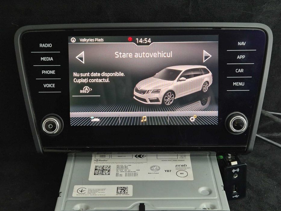 Navigație Originală MIB2 + Ecran 8 Inch Skoda Octavia 3 Apple CarPlay Android Auto SmartLink Bluetooth