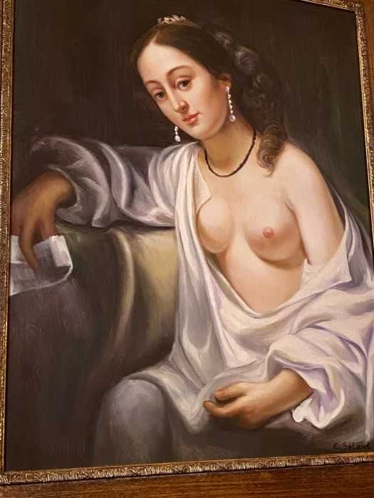 Superba pictura-ulei pe panza-Bathsheba-rama foita-Italia