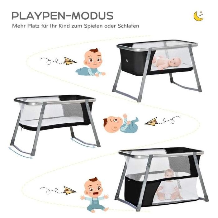 Бебешко легло HOMCOM, легло за пътуване, бебешка люлка, кошара,