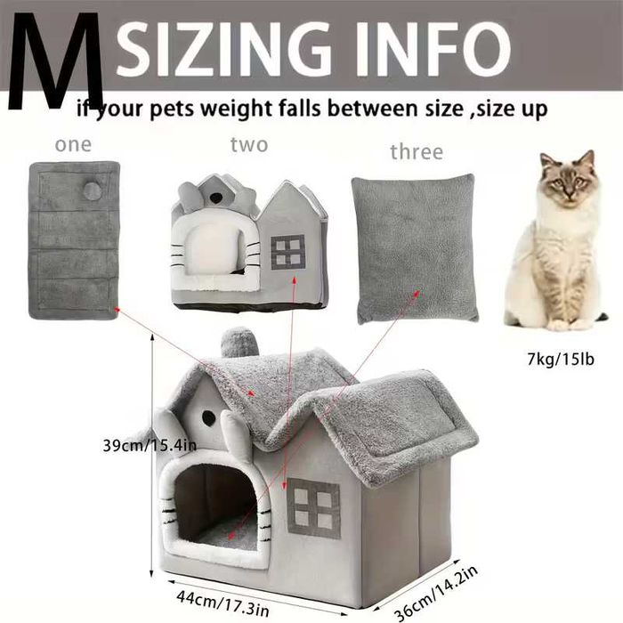 Мека и топла къща за домашни любимци, кучета и котки с двоен покрив