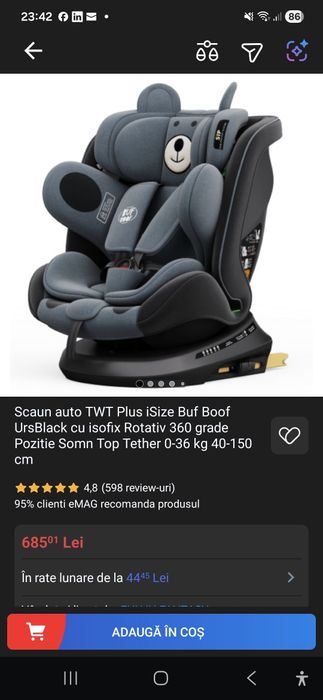 Vând scaun masina bebelusi