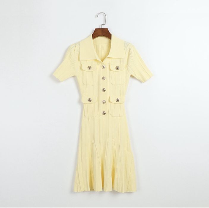 Дамска Официална Рокля в Жълт Цвят