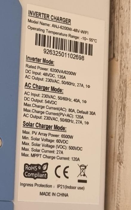 Хибриден Соларен Инвертор 6.2kw 6200w 6200va