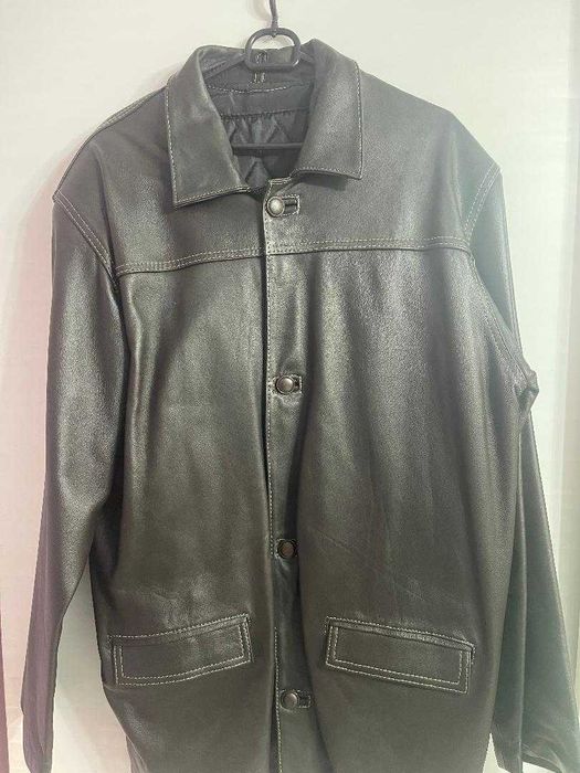 Geaca lunga din piele maro, matlasata - XL