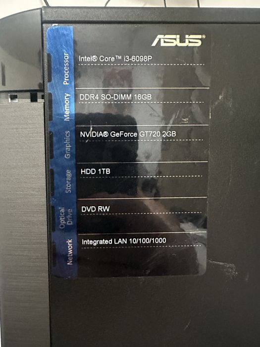 PC ASUS  – Intel i3, 16GB ram, ssd + hdd, gt 720 – Windows 10