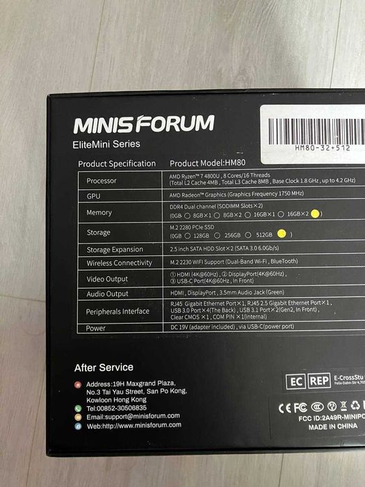 Mini PC Minisforum HM80 - Ryzen 7 4800U, 32GB RAM, 512GB NVMe