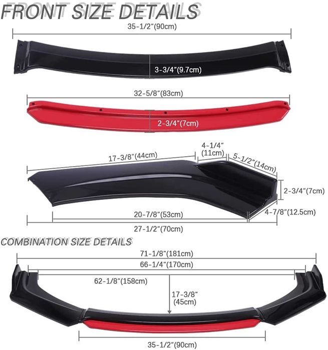 универсален лип престилка за броня автомобил черен гланц и червено