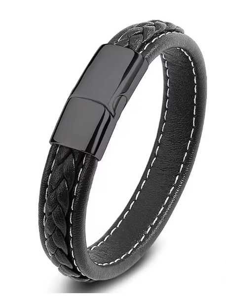 Мъжка кожена гривна с метална закопчалка