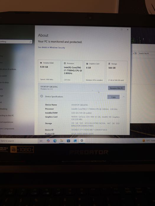 Laptop Gaming Acer Predator Helios 300 i7 GTX 1060 6GB