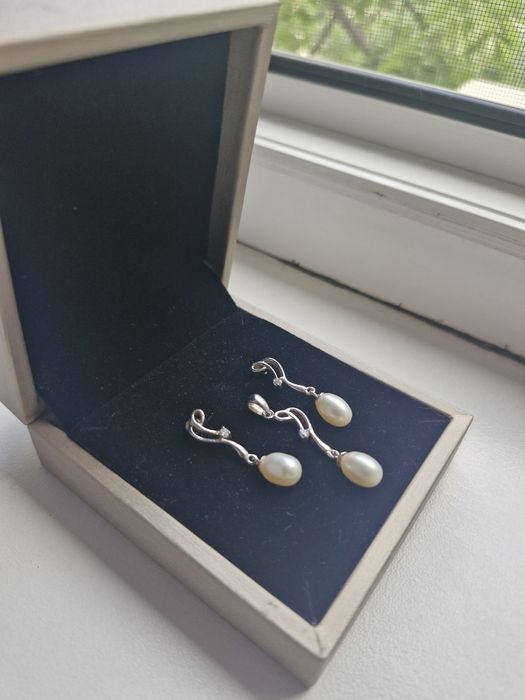 Set argint 925 cu perle albe