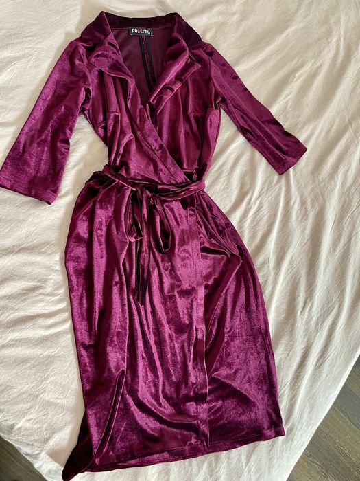 Rochie eleganta din catifea visinie Roserry, marimea 40