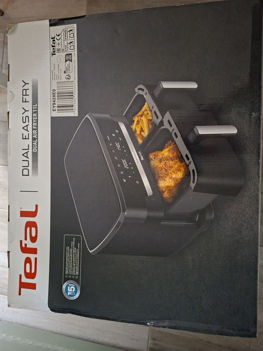 Friteuza dubla cu aer cald Tefal Dual Easy Fry XXL EY9428E0, 2700 W, capacitate 11 L