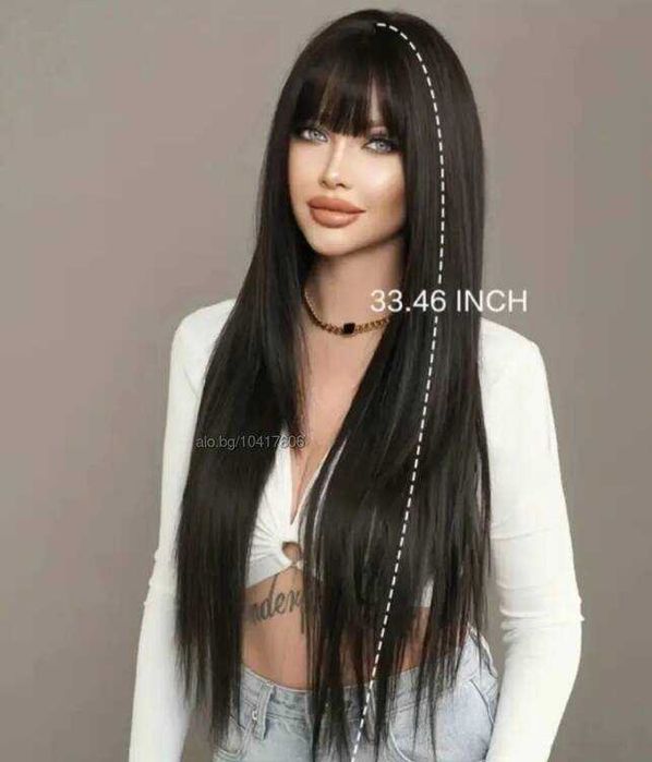 Дълга 80 см тъмно кафява права перука на пластове зигзаг път