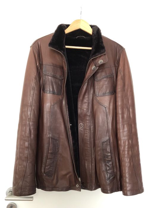 Haina din piele si blana naturala VAVILLON, maro-cognac, marime M