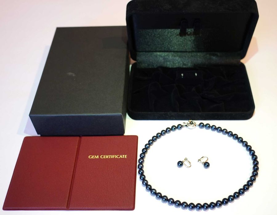 Colier cercei perle negre Akoya veritabile 8.5 mm Certificat