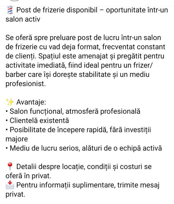 Dau post de fizerie spre inchiriere