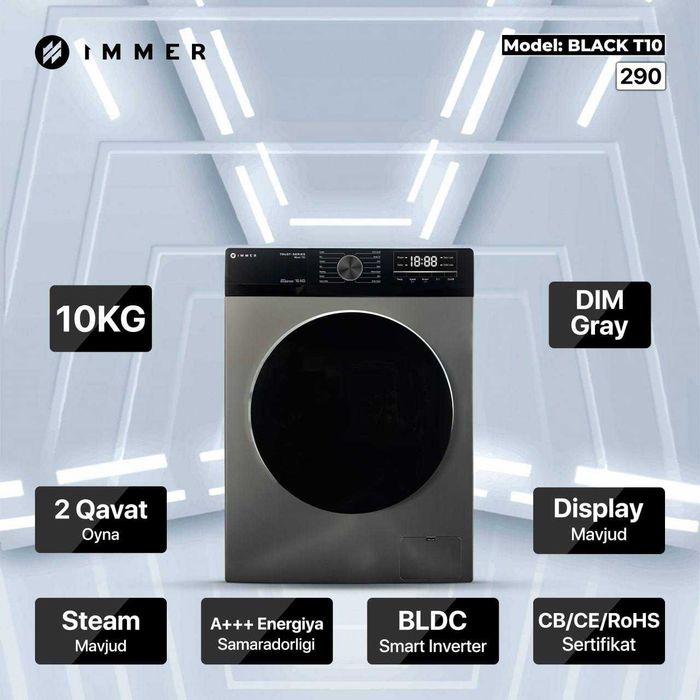 Стиральная машина IMMER 10 кг Black T10 Inverter Steam