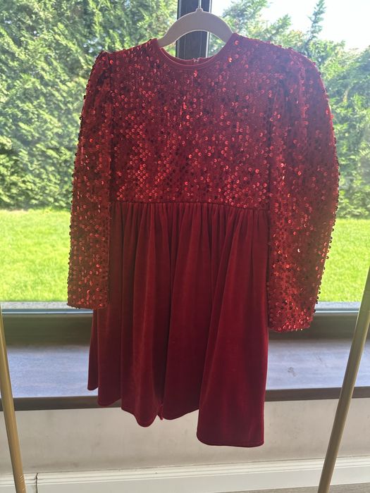 Rochie rosie cu paiete marimea 116/122 SUPERBA / captusita