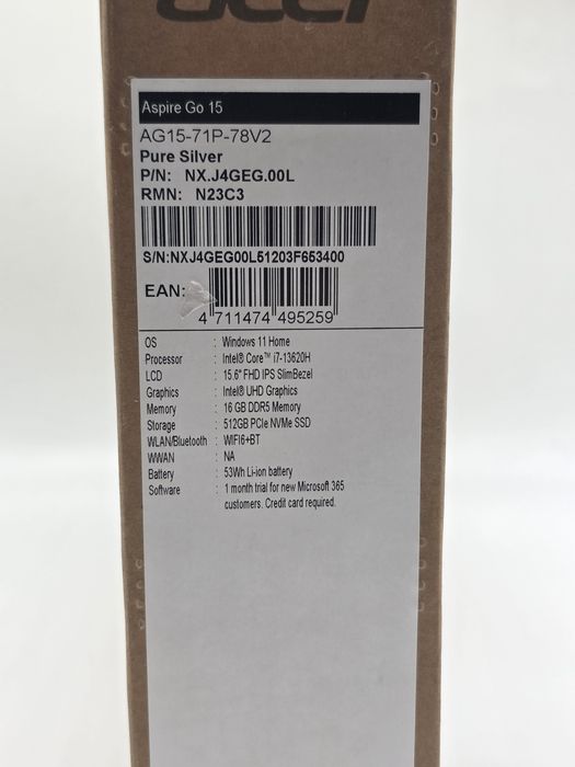 Laptop Acer Aspire Go 15, Ecran IPS FHD de 15,6 inci , NOU