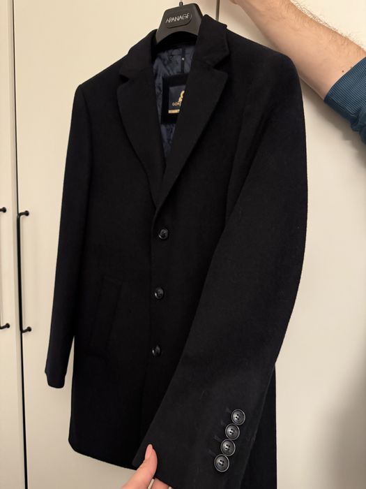 Palton elegant negru barbati M – purtat de 2 ori, stil smart casual