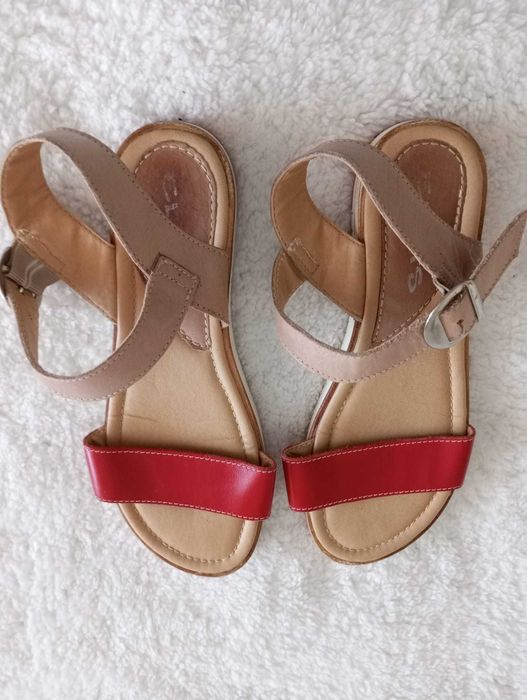 Sandale din piele maro cu rosu 37 (23,5 cm)