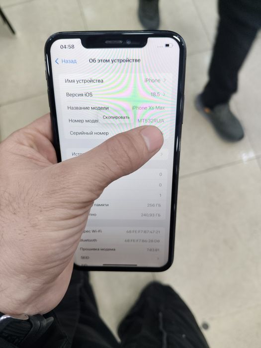 Iphone Xs Max xotrasi 256gb RU/A batare 100%