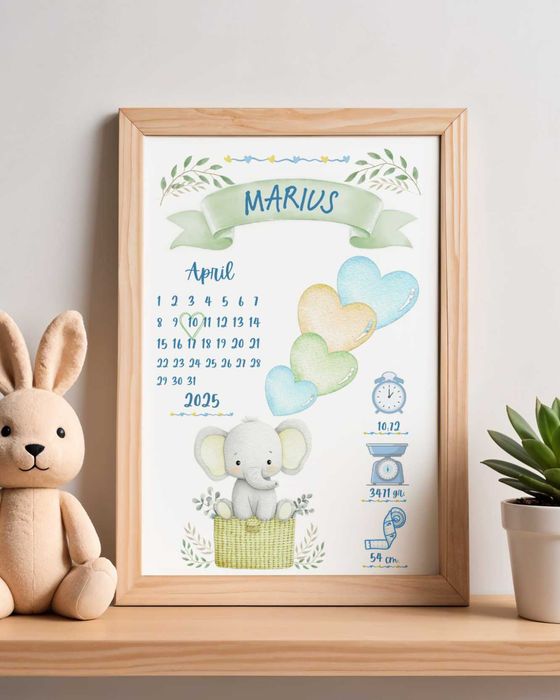 Tablou personalizat cu datele de nastere ale bebelusulu
