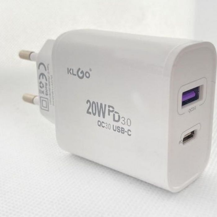 Адаптер за бързо зареждане KLGO PD-300, USB-A/USB-C, FAST CHARGING 20W